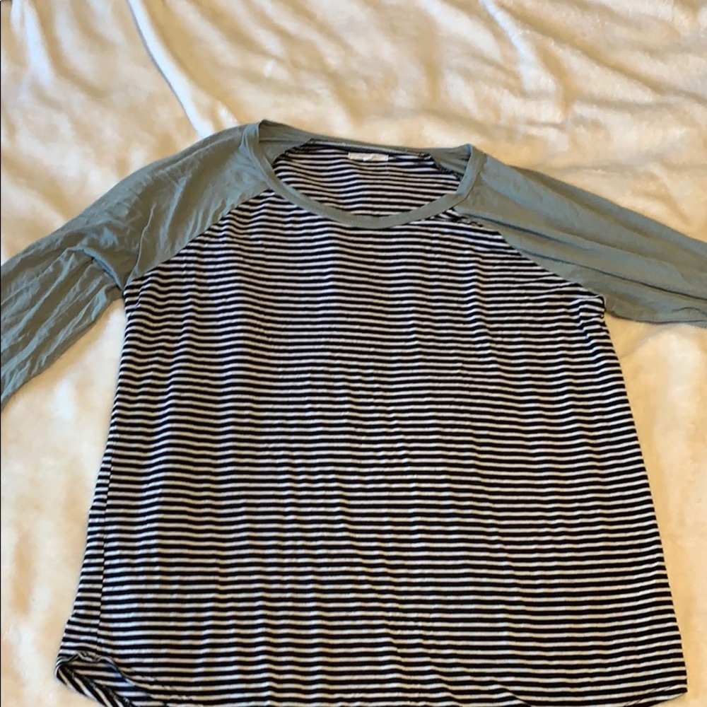 Green and black and white stripe tee